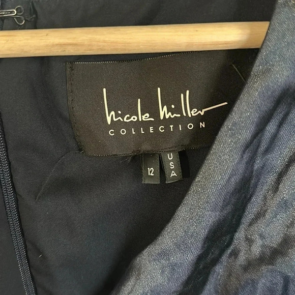 Nicole Miller techno metal cap sleeve dress size 12 blue. - Picture 4 of 7